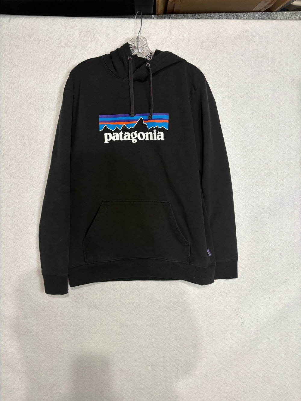 Patagonia Black Hoodie with Blue & Purple Mountain Logo
